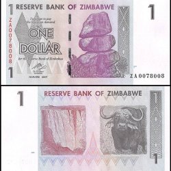 Zimbabwe 1 Dollar Banknote from 2007 features the Chiremba balancing rocks World Banknote UNC Unique and rare