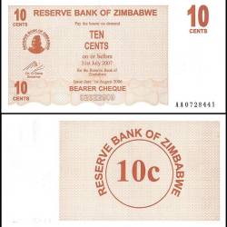 Zimbabwe 10 Cents Bearer Cheque 2006 P35 UNC Unique and Rare