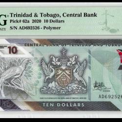 PMG Graded EPQ 66 World Bank Note Trinidad and Tobago 10 Dollars Year 2020 Issue Very Unique and Rare Bird Series