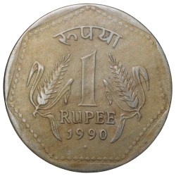 Copper-Nickel 1 Rupee of Republic India (AD 1990) of Bomay Mint Reeded Edge Scarce