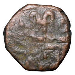 Alternative view of Copper Paisa of Chhatrapati series (17th Cen. AD) of Maratha Confederacy with 6-Dotted Flower Design