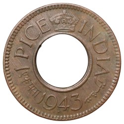 Bronze 1 Pice of George VI (AD 1943) of Bombay Mint High Crown Type