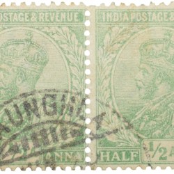 Postal Stamp of George V 1/2 Anna Green Clour - Block of 2 Stamps - Used Condition as per image.