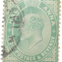 Postal Stamp of Edward VII 1/2 Anna Green Clour - Used Condition as per image.