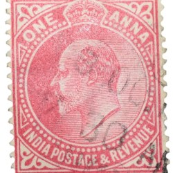 Postal Stamp of Edward VII 1 Anna Pink Clour - Used Condition as per image.