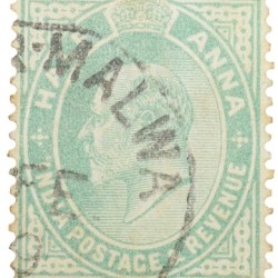 Postal Stamp of Edward VII 1/2 Anna Green Clour - Used Condition as per image.