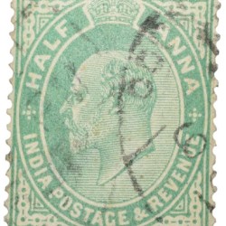 Postal Stamp of Edward VII 1/2 Anna Green Clour - Used Condition as per image.