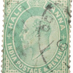 Postal Stamp of Edward VII 1/2 Anna Green Clour - Used Condition as per image.