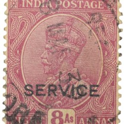 Postal Stamp of George V 8 Annas Dull Pink Clour - Used Condition as per image.