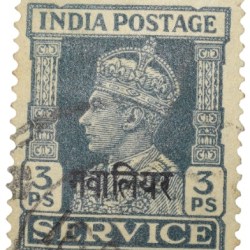 Postal Stamp of Indian Conventional States - Gwalior State George VI Grey 3 Pies - 'Gwalior' Over Printed - Used Condition as per Image.