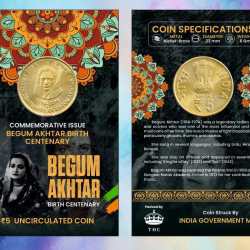 5 Rs. BEGUM AKHTAR rare Commemorative Coin Card Special Edition