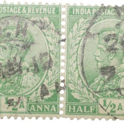Postal Stamp of George V 1/2 Anna Green Colour - Block of 2 Stamps - Used Condition as per image.