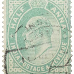Postal Stamp of Edward VII 1/2 Anna Green Clour - Used Condition as per image.