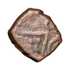 Copper 1/2 Duit of Indo-French (AD 1695) with facing figure of Goddess Kali