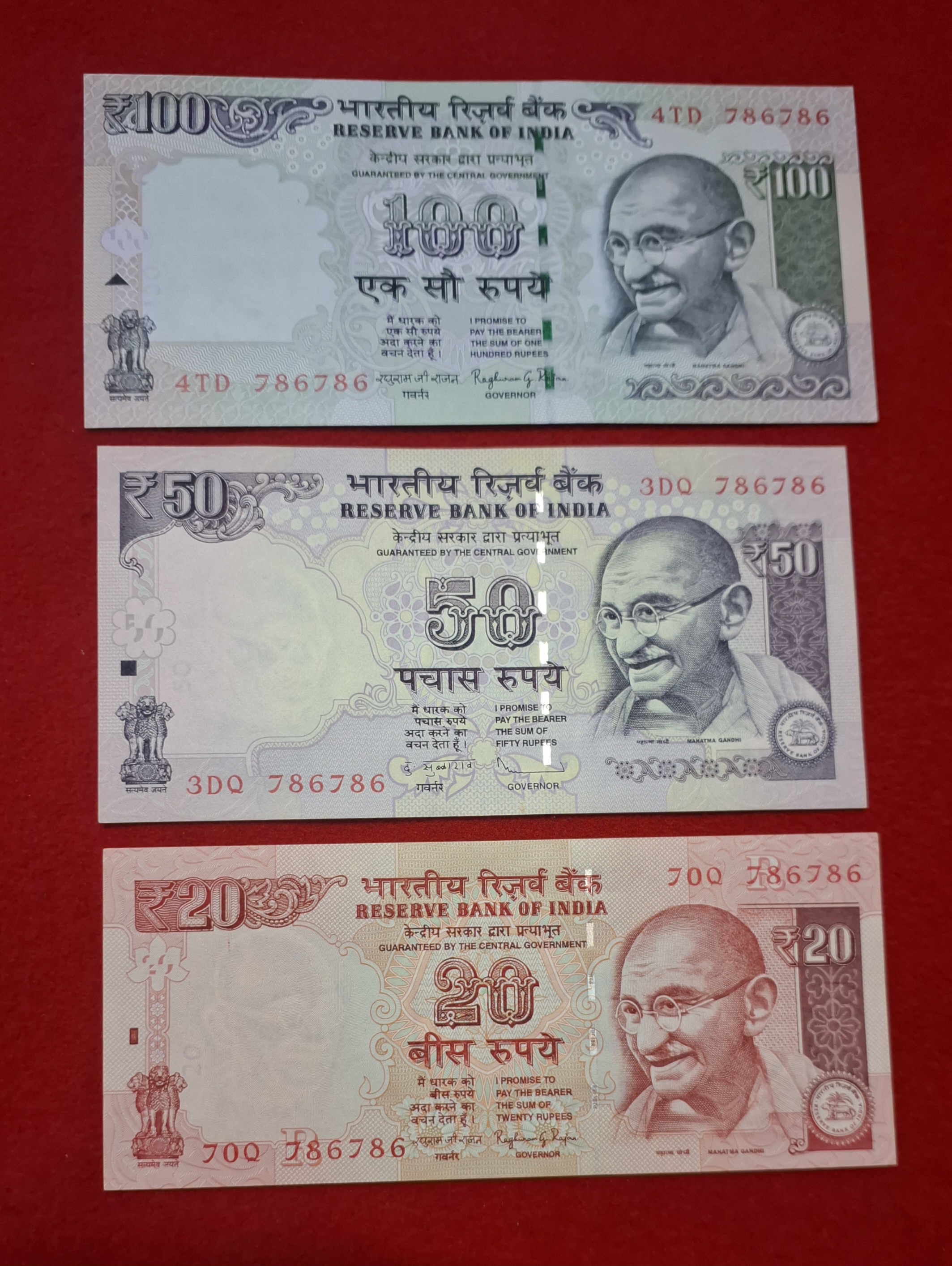 'RARE' 786786 3 NOTE SET GEM UNC CONDITION DENOMINATION IN 100,50,20 - Image 3