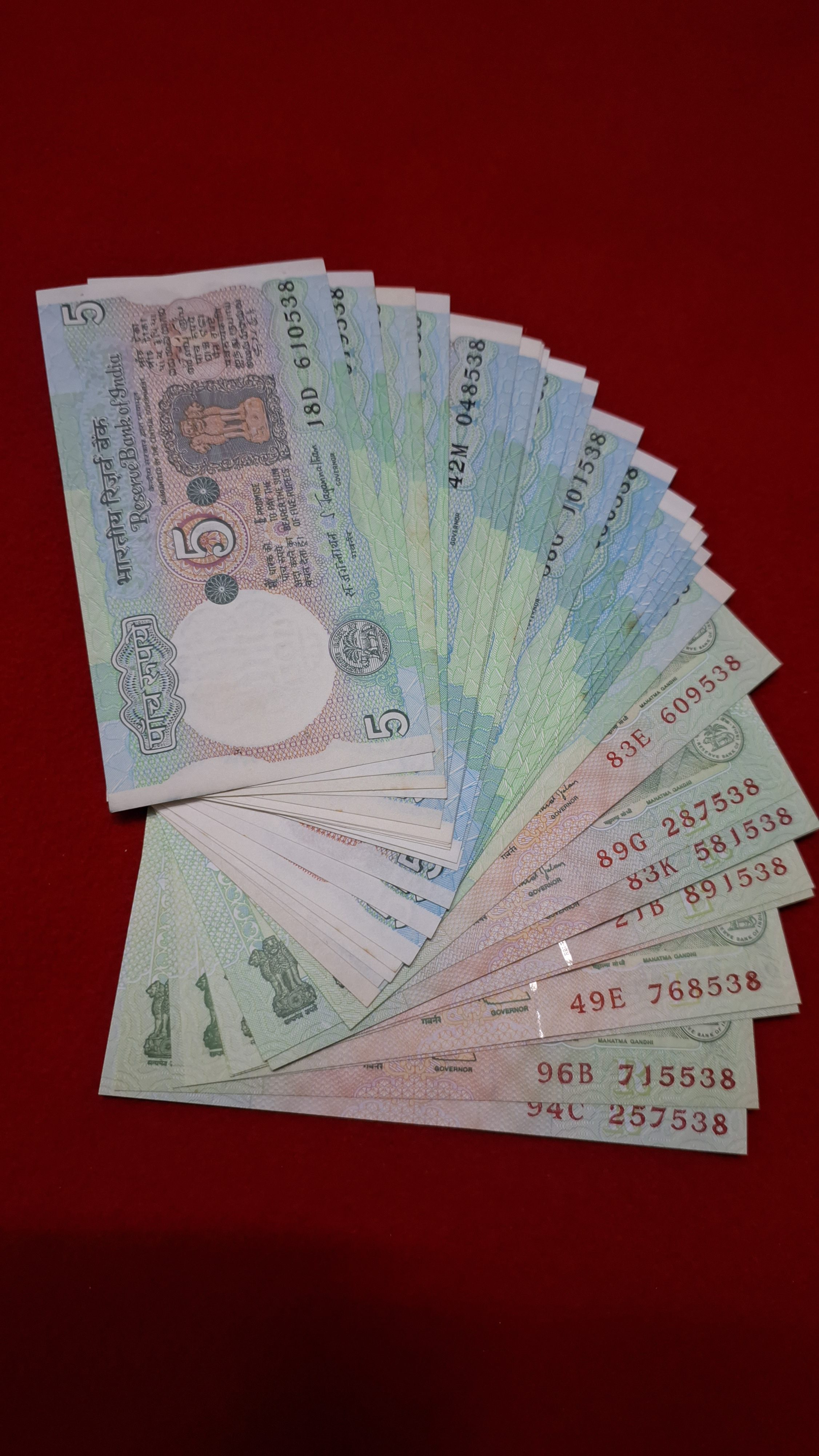 5 RUPEE SIGNATURE SET GEM UNC CONDITION RARE TO FIND ALL NOTE ENDING SAME LAST THREE DIGIT 538