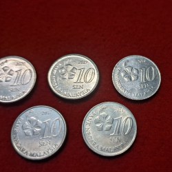 Alternative view of 10 SEN MALAYSIA COIN 5 COIN SET UNC CONDITION