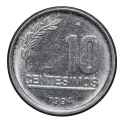 Alternative view of Steel 10 Centesimos of Uruguay Country (AD 1994) in UNC Grade