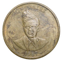 Brass 1 Zaire of Congo Country (AD 1987) with Portrait of Mobutu Sese Seko
