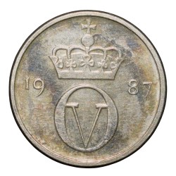 Copper-Nickel 10 Ore of Olav V (AD 1987) of Norway with Crowned monogram of Olav V