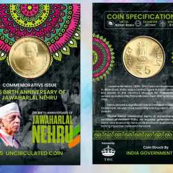 5 Rs. JAWAHARLAL NEHRU rare Commemorative Coin Card Special Edition