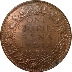 Alternative view of Bronze 1/4 Anna of George VI (AD1939) of Bombay Mint with Privy Test Mark Rare