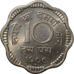 Copper-Nickel 10 Paise of Republic India (AD 1966) of Bombay Mint in UNC Grade