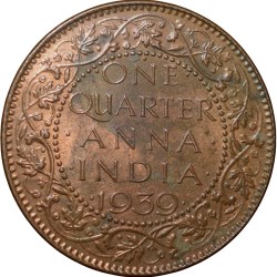 Alternative view of Bronze 1/4 Anna of George VI (AD1939) of Bombay Mint with Privy Test Mark Rare