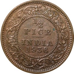 Alternative view of Bronze 1/2 Pice of George V (AD1936) of Calcutta Mint About UNC Grade