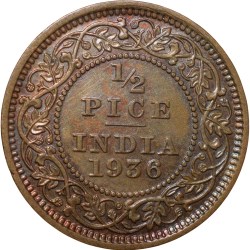Alternative view of Bronze 1/2 Pice of George V (AD1936) of Calcutta Mint About UNC Grade