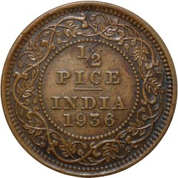 Alternative view of Bronze 1/2 Pice of George V (AD1936) of Calcutta Mint About UNC Grade