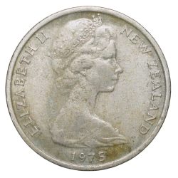 Alternative view of Nickel 5 Cents of Elizabeth II (AD 1975) from New Zealand with Tuatara Lizard