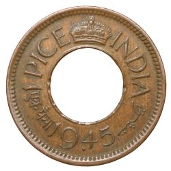 Bronze 1 Pice of George VI (AD 1945) of Bombay Mint Flat Crown Type