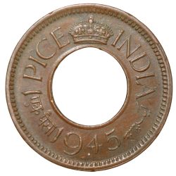 Bronze 1 Pice of George VI (AD 1945) of Bombay Mint Flat Crown Type