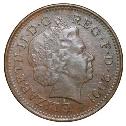 Bronze 1 Penny of Elizabeth II (AD 2001) from United Kingdom