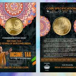 5 Rs. INCOME TAX rare Commemorative Coin Card Special Edition