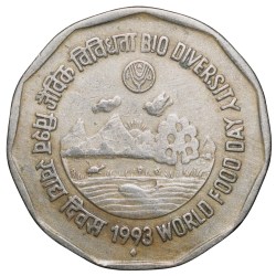 Copper-Nickel 2 Rupees of Republic India (AD 1993) World Food Day - Bio Diversity