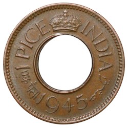 Bronze 1 Pice of George VI (AD 1945) of Calcutta Mint Flat Crown Type