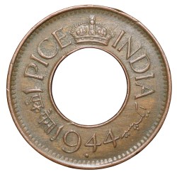 Bronze 1 Pice of George VI (AD 1944) of Bombay Mint Flat Crown Type