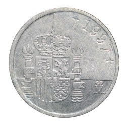 Alternative view of Aluminium 1 Peseta of Spain Country(AD 1997) Juan Carlos I with Pillars of Hercules