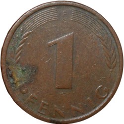 Alternative view of Bronze 1 Pfennig of Germany (AD 1974) with Oak Sapling