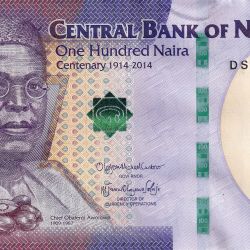 Alternative view of 100 Naira of Nigeria Country (AD 2014-2024) Commemorative issue with Nigeria's 100 Years of Existence 1914-2014