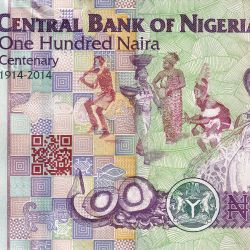 100 Naira of Nigeria Country (AD 2014-2024) Commemorative issue with Nigeria's 100 Years of Existence 1914-2014