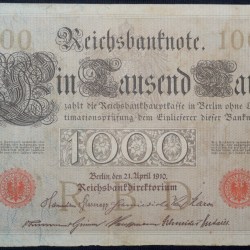 Alternative view of 1000 Mark of Germany Country (AD 1910) Burnt Old Currency Note from World War I