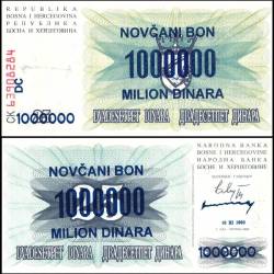 Bosnia & Herzegovina 1 Million Dinara on 25 Dinara Banknote 1993 P35b UNC Unique and Rare