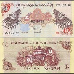 Bhutan 5 Ngultrum Banknote 2015 P28c UNC Unique and Rare