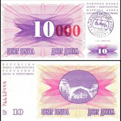 Bosnia & Herzegovina 10,000 Dinara on 10 Dinara Banknote 1993 P53b UNC Stamp Travnik Unique and Rare