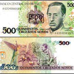Brazil 500 Cruzeiros on 500 Cruzados Novos Banknote 1990 ND P226b UNC Unique and Rare
