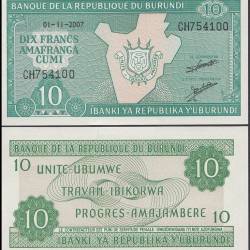 Burundi 10 Francs Banknote 2007 P33e2 UNC Unique and Rare