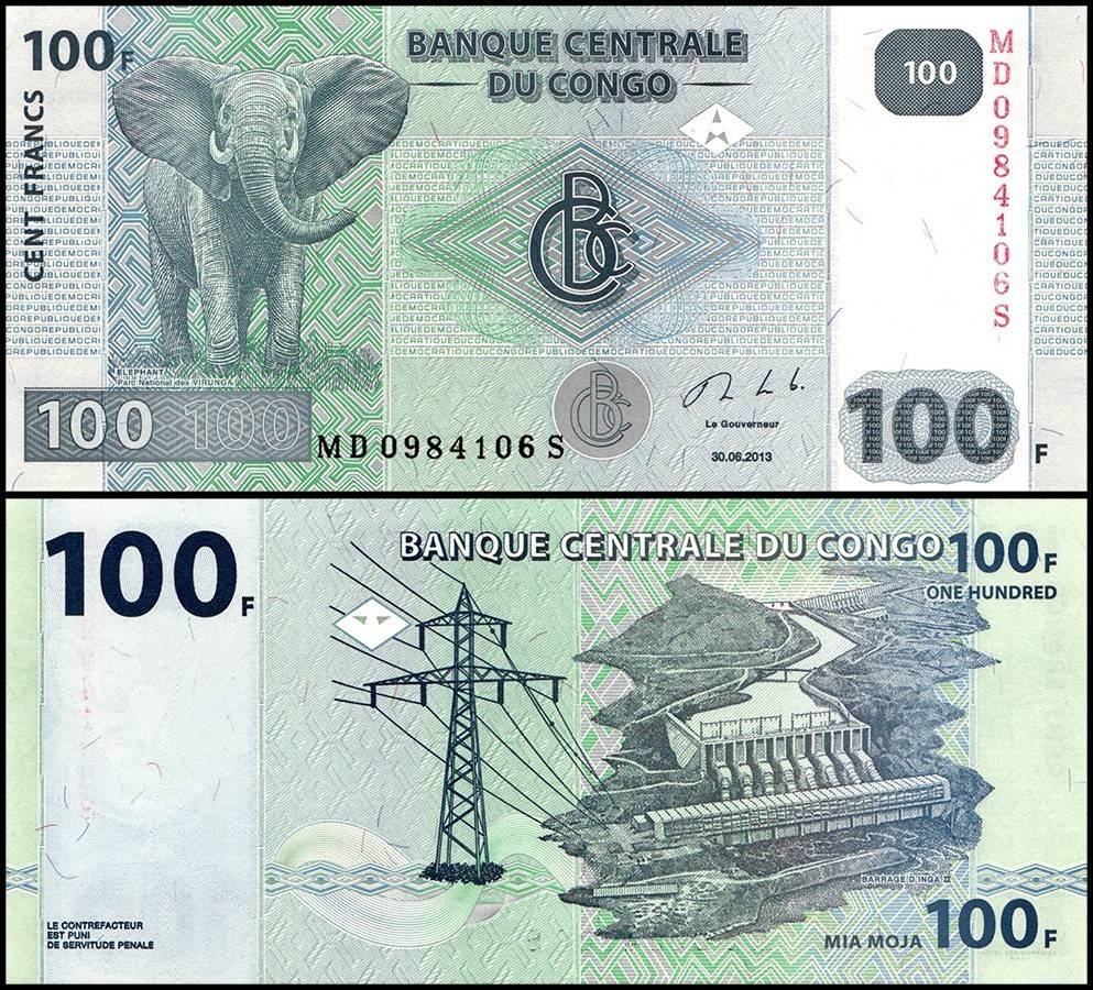 Congo Democratic Republic 100 Francs Banknote 2013 P98b UNC Unique and Rare